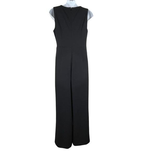 Calvin Klein Black Sleeveless Jumpsuit Size 4 Wide-Leg Back Zip Draped Waist - Picture 4 of 7